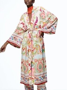 ZARAFloral Paisley And Floral Long Kimono  - Pink Multi NWT